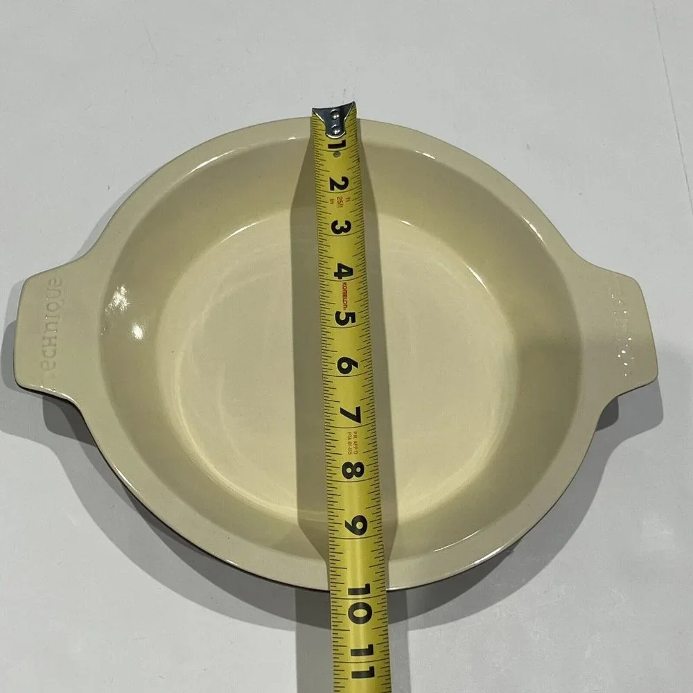 QVC Technique Ceramic Brown And Cream 10” Pie Plate With Lifter And Instructions